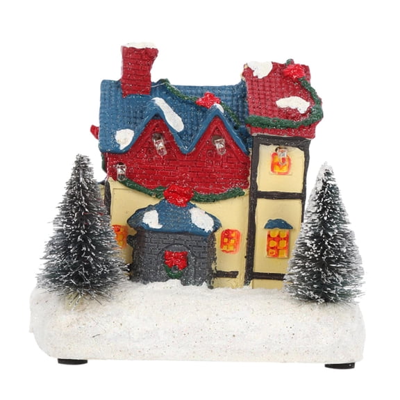 Nishiyuenyi 1pcs Christmas House LED Warm Light Snow Village Xmas Table Desktop Fairy Garden Snow Scene C