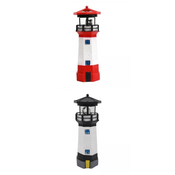 Nishiyuenyi 2 Pieces Solar LED Rotating Lighthouse Light Landscape Yard Lamp Night Light