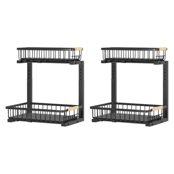 Nishiyuenyi 2 Pieces Two-Tier Pull-out Basket Black Finish Sliding Drawer Stand Stable Frame Black 2