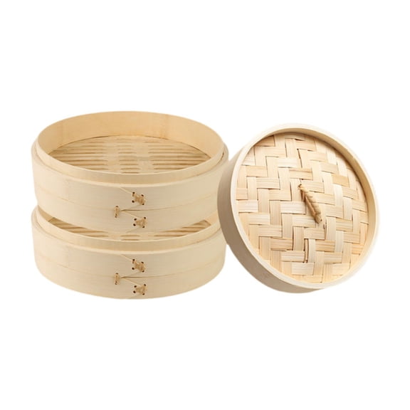 Nishiyuenyi 2 Tier Bamboo Steamer Baskets Dumpling Steamers Home Use Large Capacity with Lid Buns Reusable Round Kitchenware for Cooking 18cm