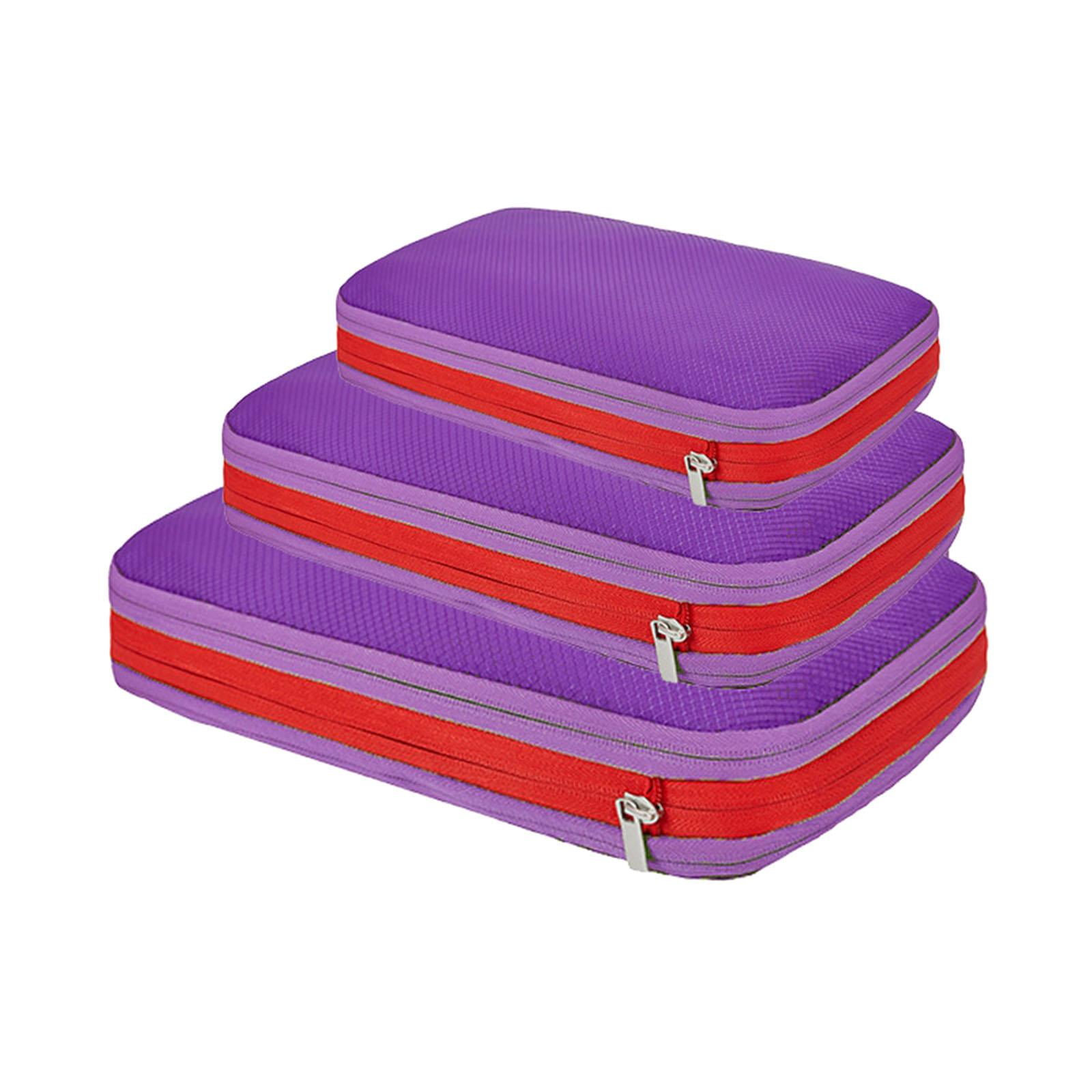Nishiyuenyi 3 Pieces Compression Packing Cubes Waterproof Double Zippers Storage Bags Double Violet