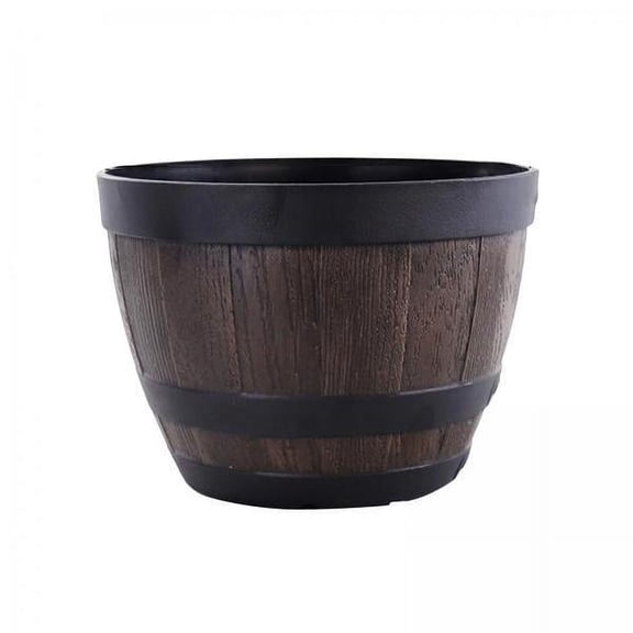Nishiyuenyi 4 Bucket Barrel Planters - Rustic Flower Planters Pots Boxes Container with Drainage Holes for patio and garden Outdoor Indoor Home Decor, Brown