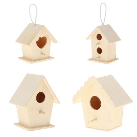 Nishiyuenyi 4 Piece Garden Backyard Wooden Bird House Feeding for Dove Finch Hummingbird