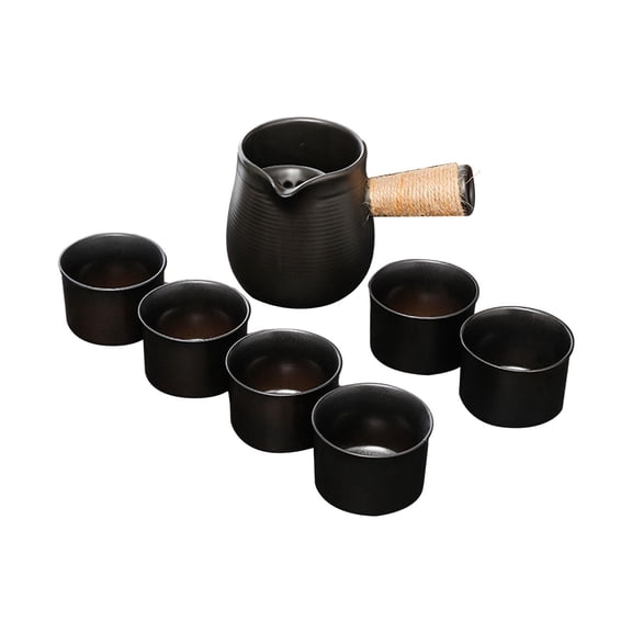 Nishiyuenyi 500ml Ceramic Teapot Blooming and Loose Tea Leaf Kettle with Rope Wrapped Handle with 6 cup