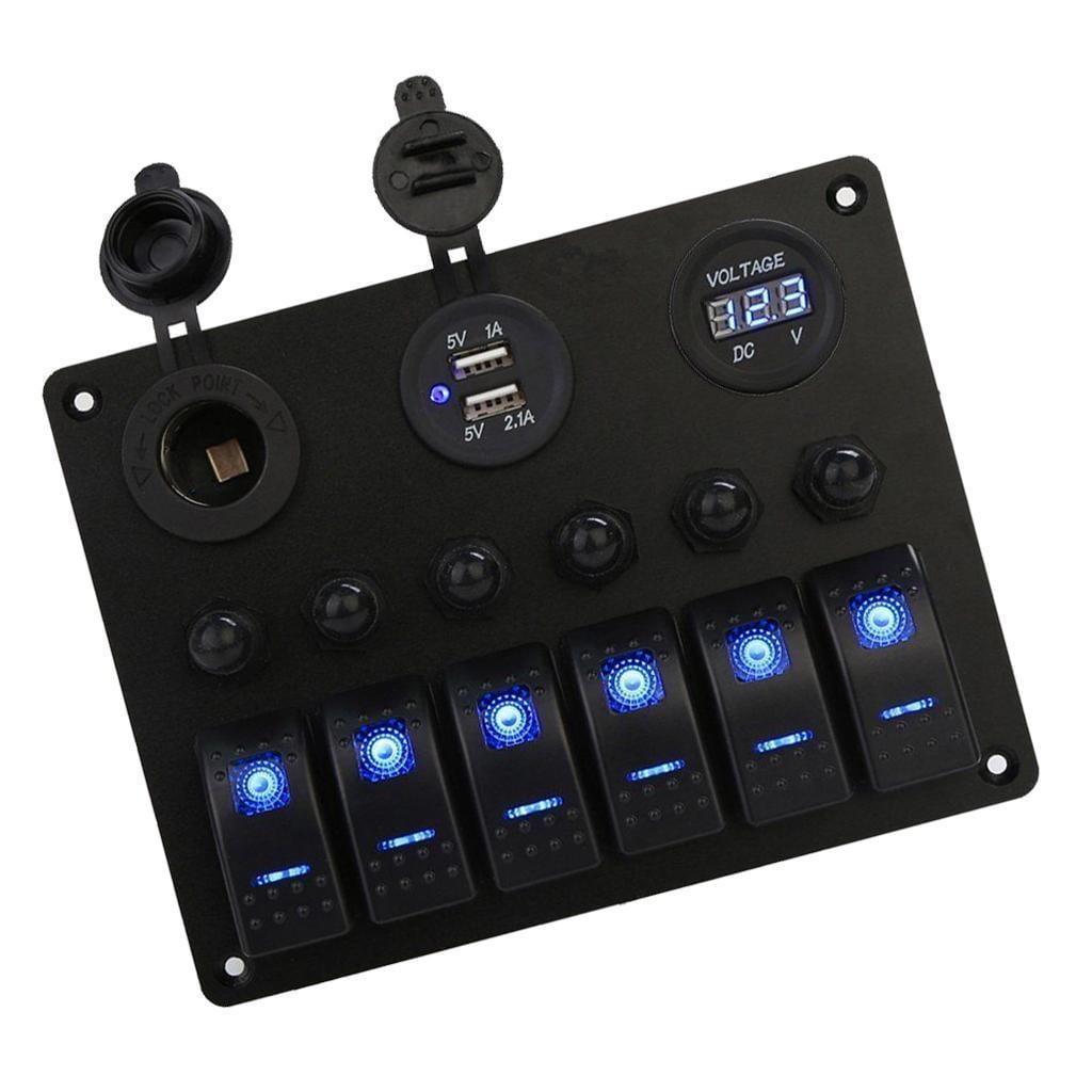 Nishiyuenyi 6 Gang Rocker Switch Panel For RV Marine Car Vehicles Truck Boat, 12-24V Digital