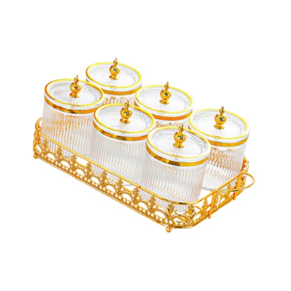 Nishiyuenyi 6 Pieces Canisters Set with Lids with Handle Tray for Candy Chip Dried Fruit