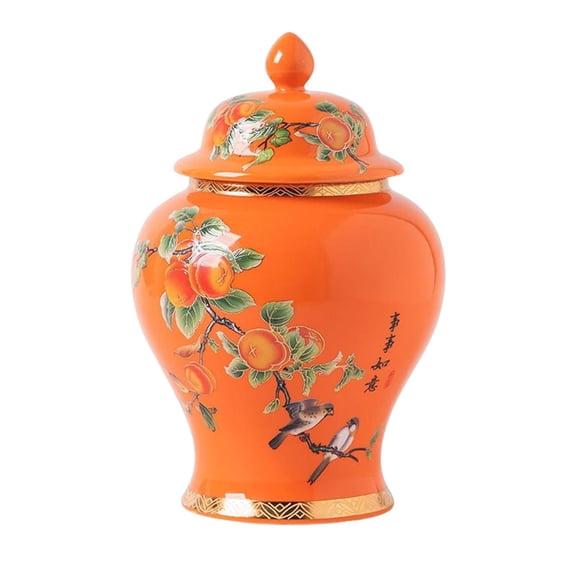 Nishiyuenyi 7 Inch Ceramic Ginger Jar Decorative Ceramic Flower Vase Sealed Food Storage Jar Orange