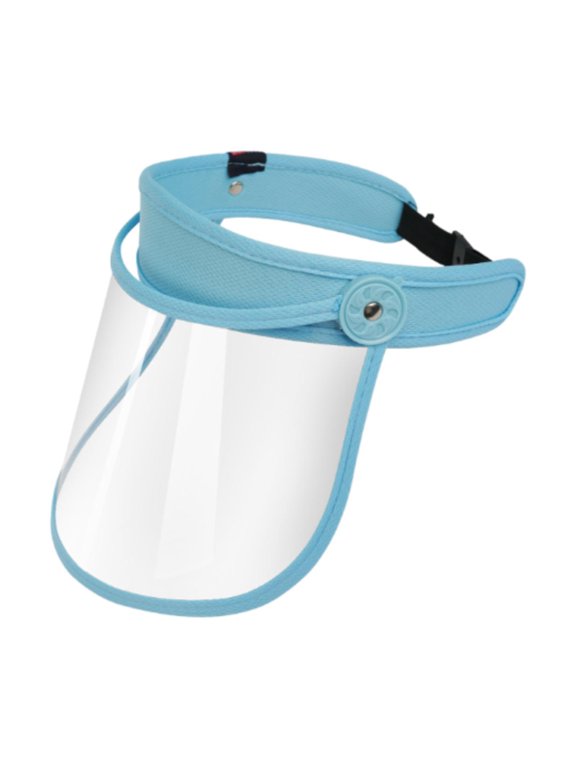 Blocking Clear Face Shield Hat Face Cap with Neck Protector Washable Transparent blue