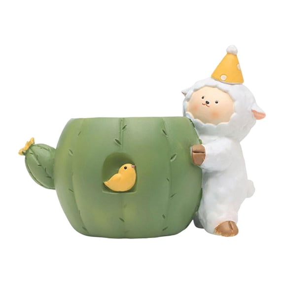 Nishiyuenyi Cartoon Fairy Garden Flower Pots Decorative with Drain Hole Resin Crafts Flower Sheep