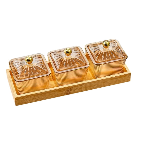 Nishiyuenyi Divided Serving Platters, Dipping Snack Bowls, Container Condiment Serving Tray, Amber 3 Bowls