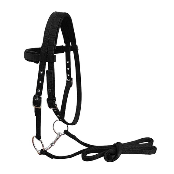 Nishiyuenyi Durable Soft Nylon Horse Bridle Horse Rein Harness Headstall Removable Snaffle Black L