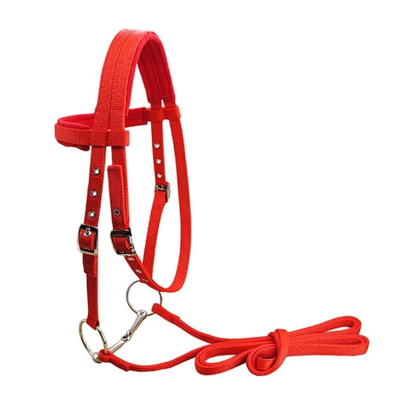 Nishiyuenyi Durable Soft Nylon Horse Bridle Horse Rein Harness Headstall Removable Snaffle Red M