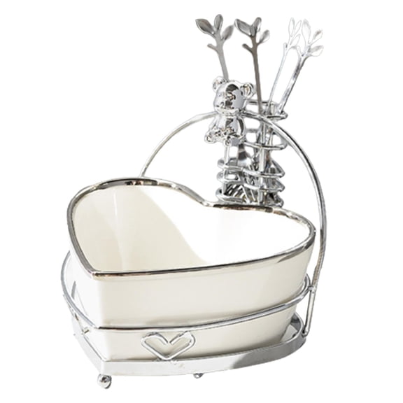 Nishiyuenyi Fruit Tray Caddy Heart Shape Storage Container Cookies Jar Ceramic Dessert Plate 16x19x15cm White