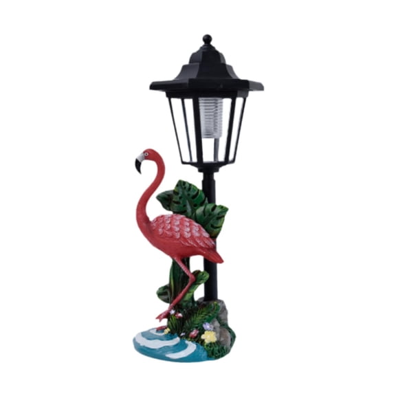 Nishiyuenyi Garden Flamingo Statue Solar Post Lamp Housewarming Gift Multipurpose Cute Resin