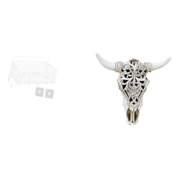 Nishiyuenyi Hanging Storage Basket Hanging Wall Organizer Cabinet Storage Basket Skull Wall Sculpture Resin Cow Head Wall Decor Featuring Durable Rustic Metal