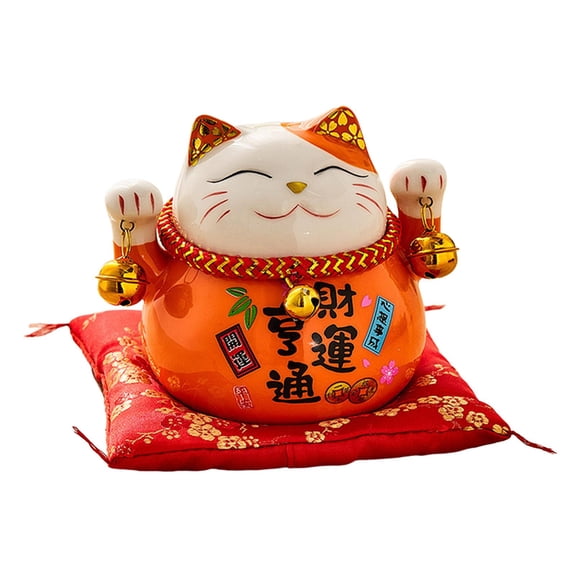 Nishiyuenyi Japanese Vintage Style Maneki Neko Good Luck Cat Piggy Bank Waving Beckoning Ceramic Figurine Blessing Fortune Wealth Business Gifts Kawaii