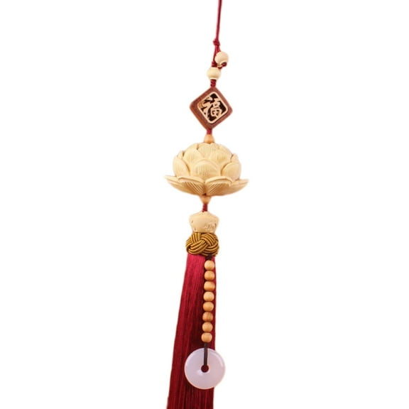Nishiyuenyi Lotus Car Pendant Automotive Accessories Universal Feng Shui Decor Wood Carving Red