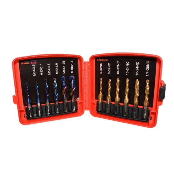 Nishiyuenyi Metric SAE Thread Tap Drill Bits Set Combination Drill Tap for Tapping Deburring 12Pcs Metric Blue