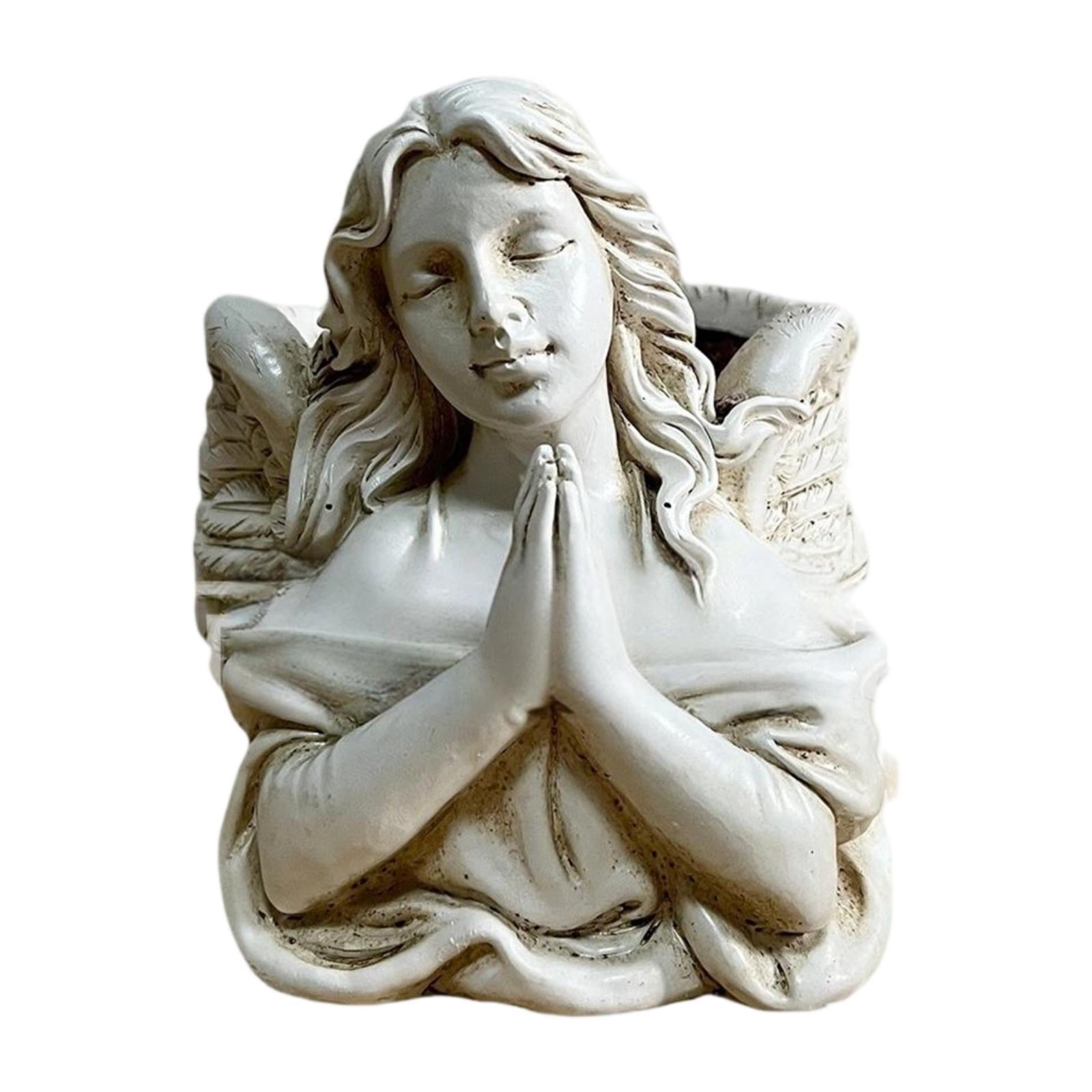 Nishiyuenyi Praying Angel Bust Garden Statue Planter Plant Pot Gift Sculpture Outdoor Figurine Container White for Table Centerpiece Desk