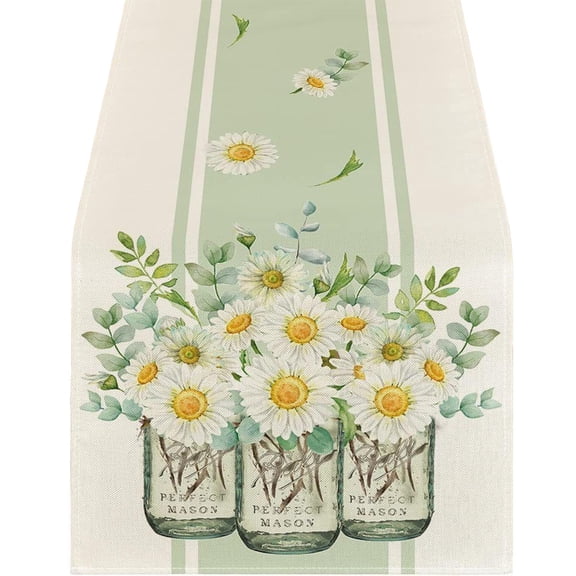 Nishiyuenyi Spring Table Runner Floral Pattern Decorative Party Favor Seasonal Spring Burlap 1Pcs C