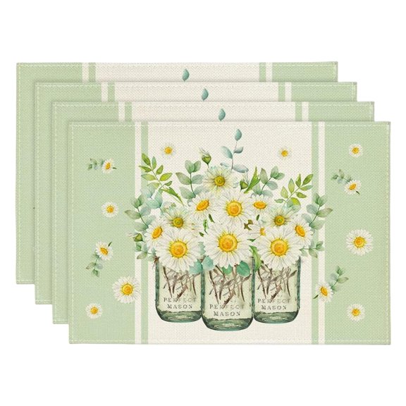 Nishiyuenyi Spring Table Runner Floral Pattern Decorative Party Favor Seasonal Spring Burlap 4Pcs C