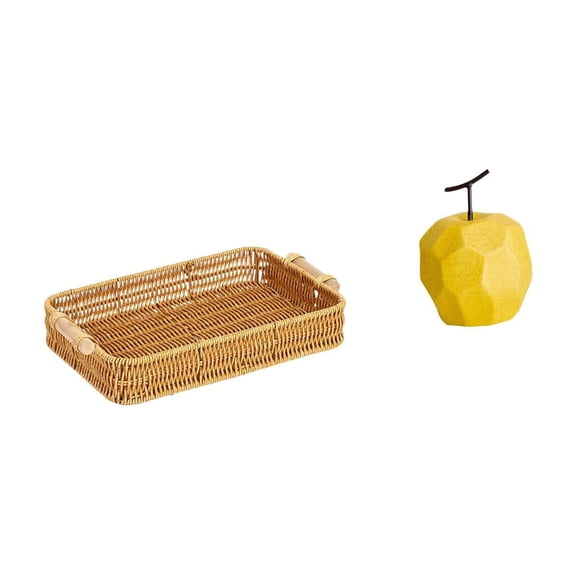 Nishiyuenyi Woven Kitchen Storage Baskets with Handles Handmade Storage Baskets Round Bread Baskets Serving Trays Porcelain Fruit Sculpture Home Decor Decorative