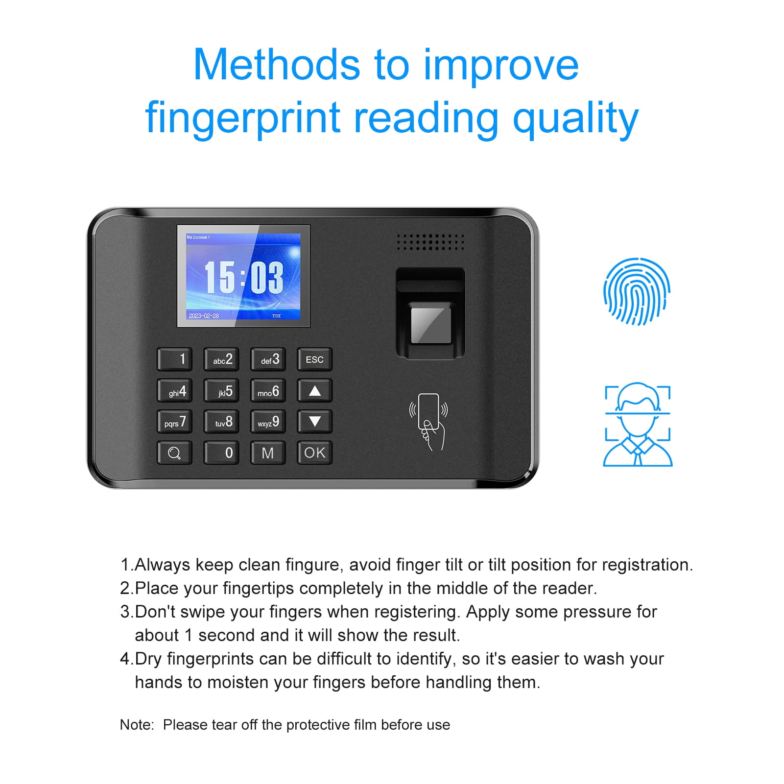Nishore Attendance Machine,11 Function Clock Employee 2.4 Screen Voice