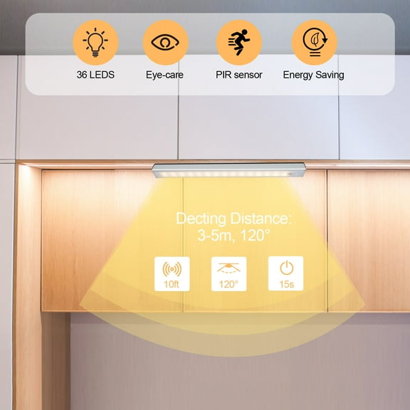 Nishore Cabinet lamp,Operated Indoor Under Cabinet Battery Under Battery Operated 3 Color Cabinet 60led Battery Indoor 72led Dimmable Body Induction Dimmer Cabinet Color Modes Cabinet Lamp With 3