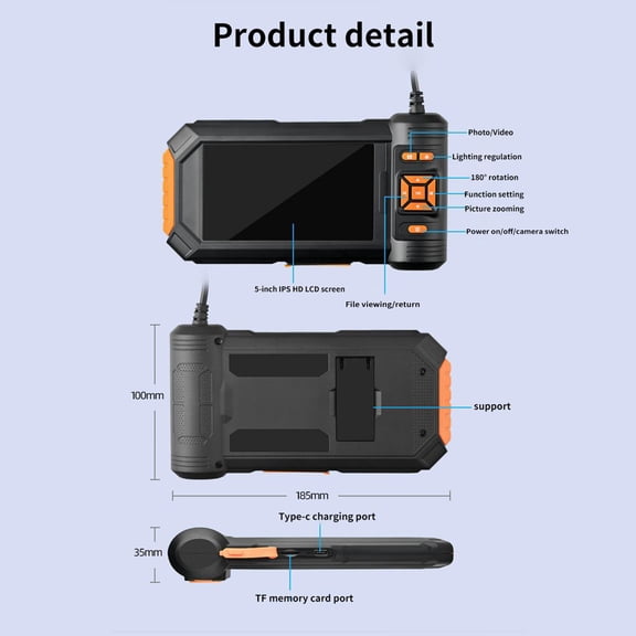 Nishore Industrial ,With 1080p 8 Adjustable Led 1080p Borescope Camera 5'' Lcd Screen Dual-lens Camera Buzhi With 16.4ft Borescope With 16.4ft Snake Camera Hxber