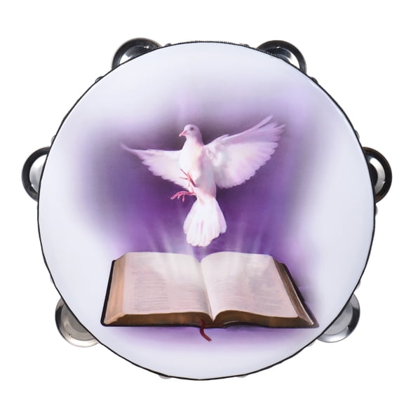 Nishore Percussion Drum,Bell Education Percussion 8 Inch Hand-held With Row Children Hand Bell Education Percussion With Row Handbell Clap Moweo Bible Pattern Church Handbell Clap Drum Dsfen