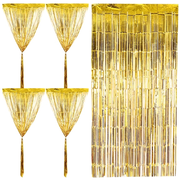 Nishuna 2PCS Metallic Tinsel Curtains Background Photo Booth Streamers for Birthday