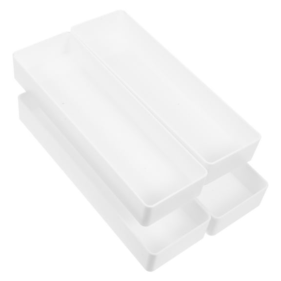 Nishuna 4Pcs Shallow Drawer Organizer White Drawer Organize Desk Organizer Plastic Storage Box