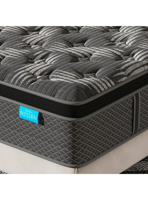 Nisien Black 10 inch Queen Mattress, Cooling Gel Memory Foam Hybrid Mattress in a box, Queen, Medium,Euro Top