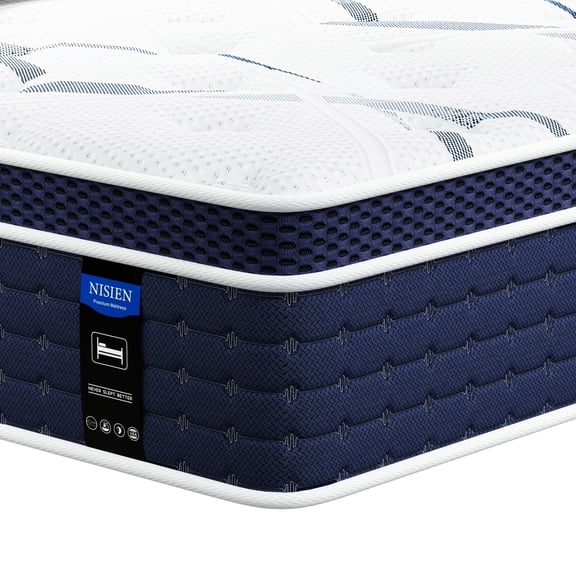 Nisien Hybrid Mattress, 12", Gel Foam, King, Medium, Pocketed Coils, White