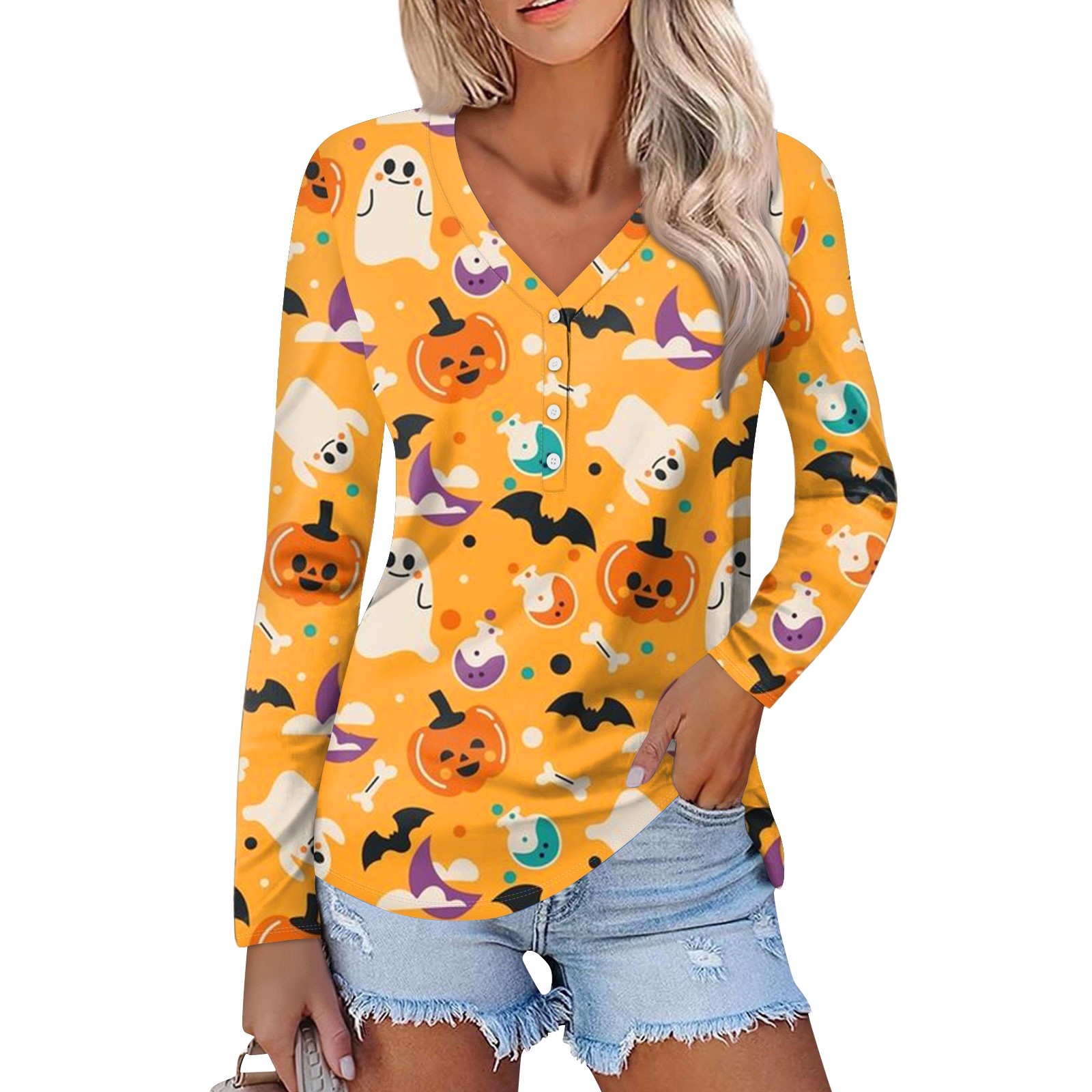 Funny Halloween Shirt For Women - Spooky Graphic Print Fall T-Shirt With Spider Web Design - View #2