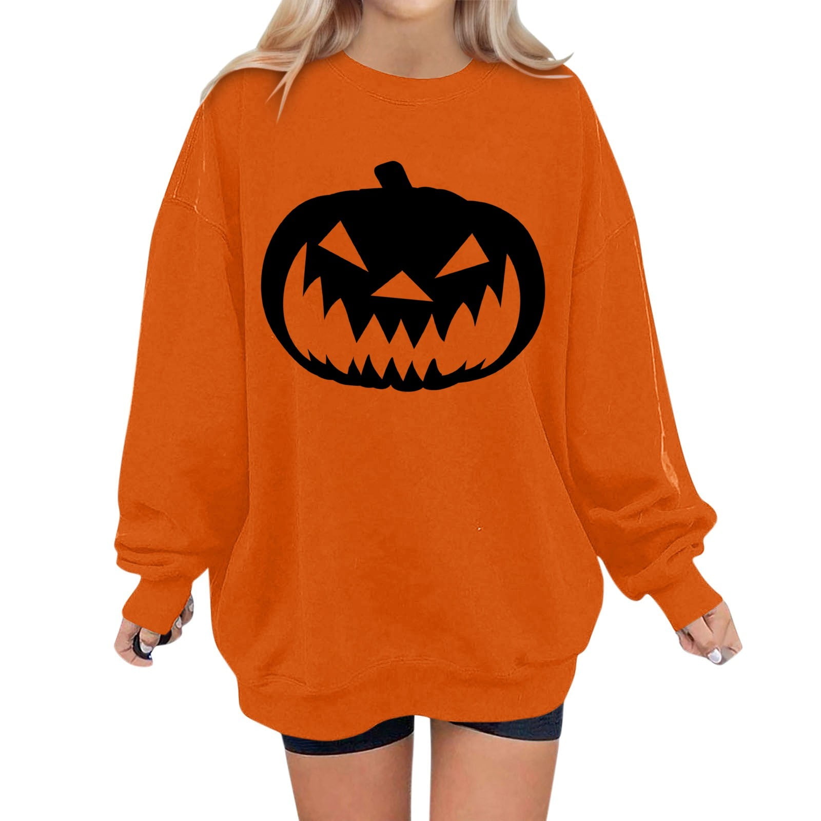 Nisorays Halloween Sweaters Jack O Lantern Womens Sweatshirt Round Neck Long Sleeve 2024 Pullover Tops Orange S Walmart