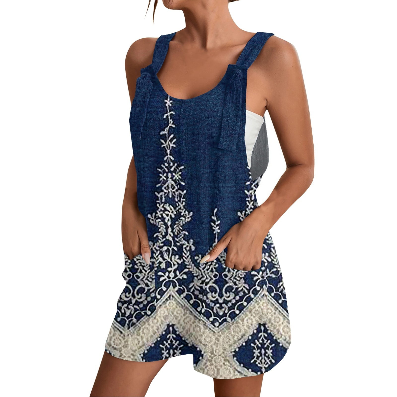 Nisorays Jumpsuits For Women Summer Short Overalls Casual Sleeveless