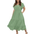 thumbnail image 1 of Nisorays Plus Size Dresses for Women A Line Maxi Dress Tiered Ruffled long Swing Dress with Pockets Elegant V Neck Flowy Long Dresses Light Green 5XL, 1 of 6