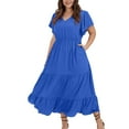 thumbnail image 1 of Nisorays Plus Size Dresses for Women A Line Maxi Dress Tiered Ruffled long Swing Dress with Pockets Elegant V Neck Flowy Long Dresses Royal Blue 4XL, 1 of 6