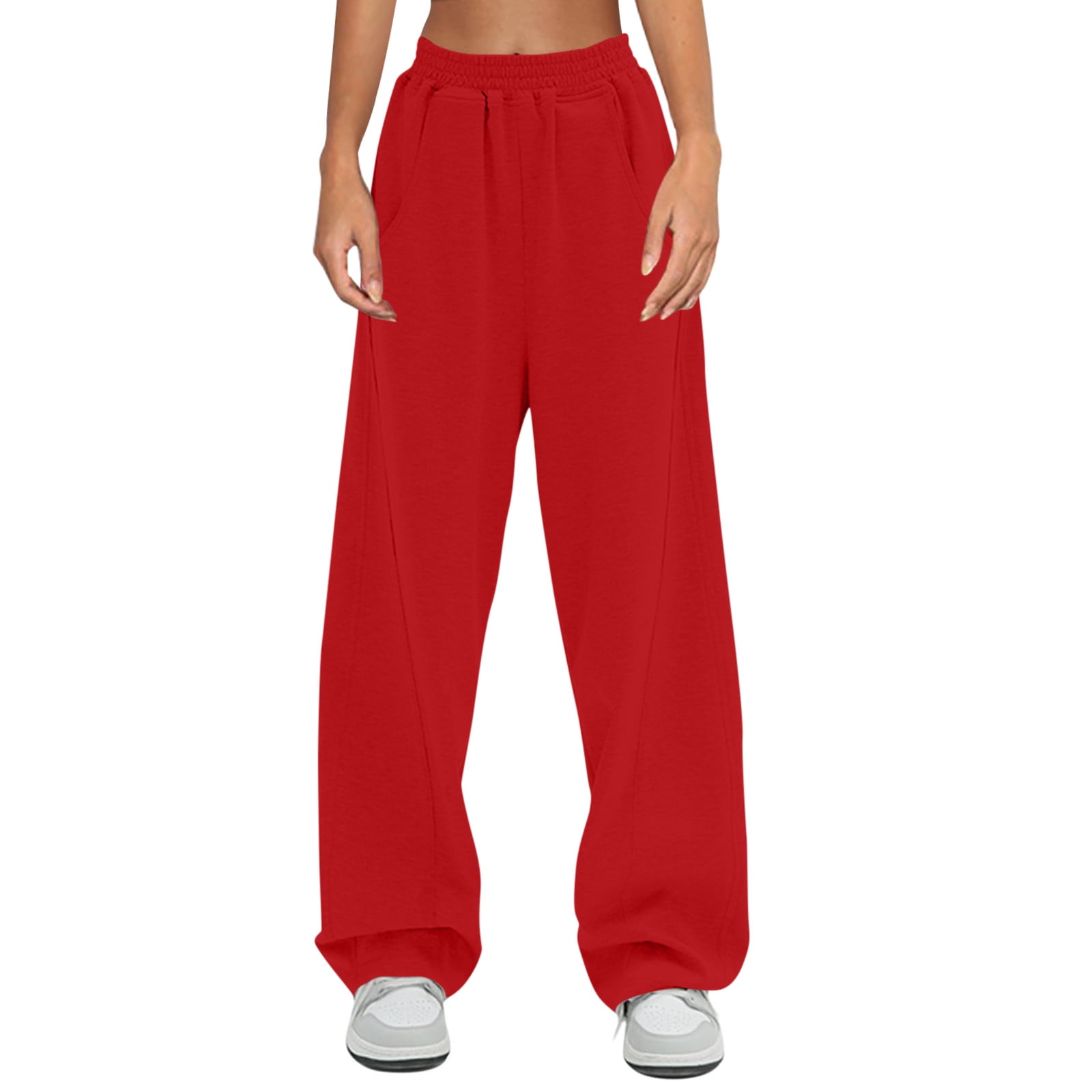 Nisorays Wide Leg Sweatpants for Women Elastic High Waisted Joggers Solid  Loose Pants with Pockets Red L - Walmart.com