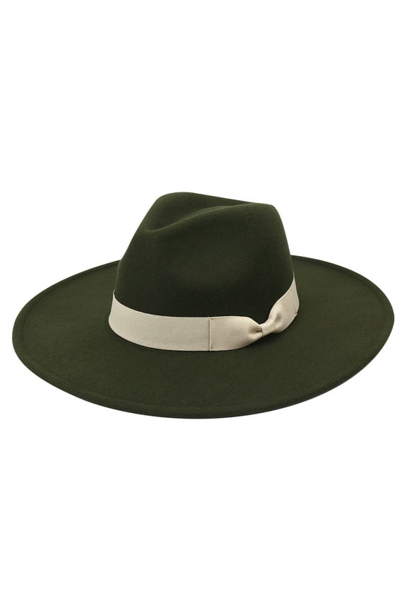 Women and Men Flat Wide Brim Warm Felt Fedora Hat Retro Style Panama Hat Green