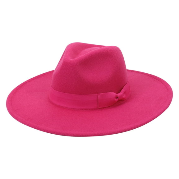 Nisorays Women and Men Flat Wide Brim Warm Felt Fedora Hat Retro Style Panama Hat Hot Pink