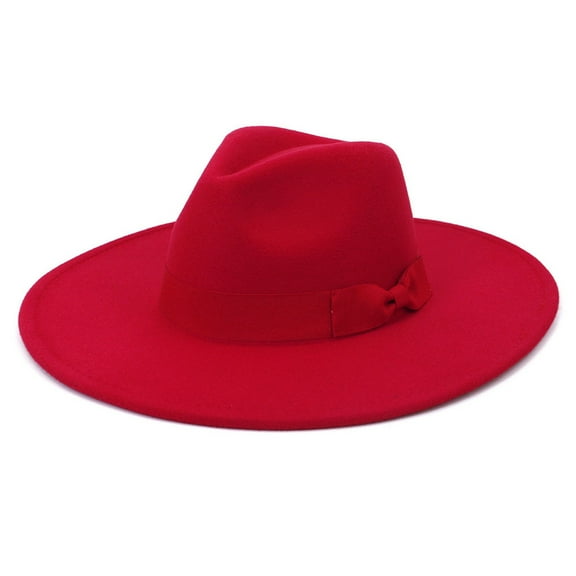 Nisorays Women and Men Flat Wide Brim Warm Felt Fedora Hat Retro Style Panama Hat Red