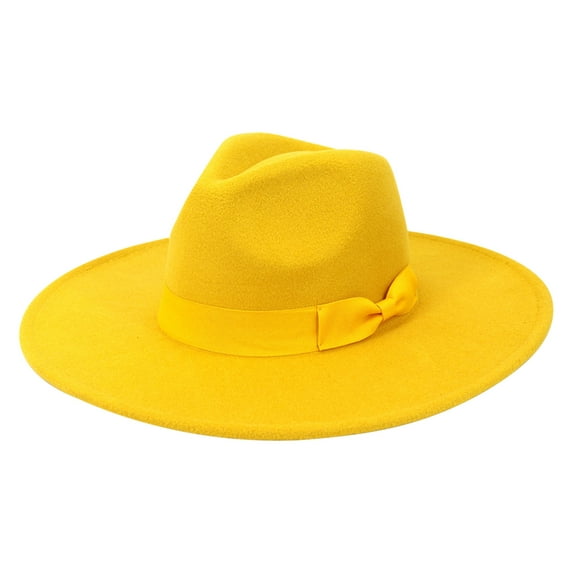 Nisorays Women and Men Flat Wide Brim Warm Felt Fedora Hat Retro Style Panama Hat Yellow