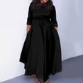 thumbnail image 1 of Nisorays Women's A Line Self Tie Waist Maxi Dress Round Neck 3/4 Sleeve High Waist Plus Size Swing Flare Long Dresses Black 2XL, 1 of 5