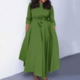 thumbnail image 1 of Nisorays Women's A Line Self Tie Waist Maxi Dress Round Neck 3/4 Sleeve High Waist Plus Size Swing Flare Long Dresses Green XL, 1 of 5