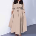 thumbnail image 1 of Nisorays Women's A Line Self Tie Waist Maxi Dress Round Neck 3/4 Sleeve High Waist Plus Size Swing Flare Long Dresses Khaki XL, 1 of 5