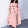 thumbnail image 1 of Nisorays Women's A Line Self Tie Waist Maxi Dress Round Neck 3/4 Sleeve High Waist Plus Size Swing Flare Long Dresses Pink 2XL, 1 of 5