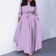 thumbnail image 1 of Nisorays Women's A Line Self Tie Waist Maxi Dress Round Neck 3/4 Sleeve High Waist Plus Size Swing Flare Long Dresses Purple 5XL, 1 of 5