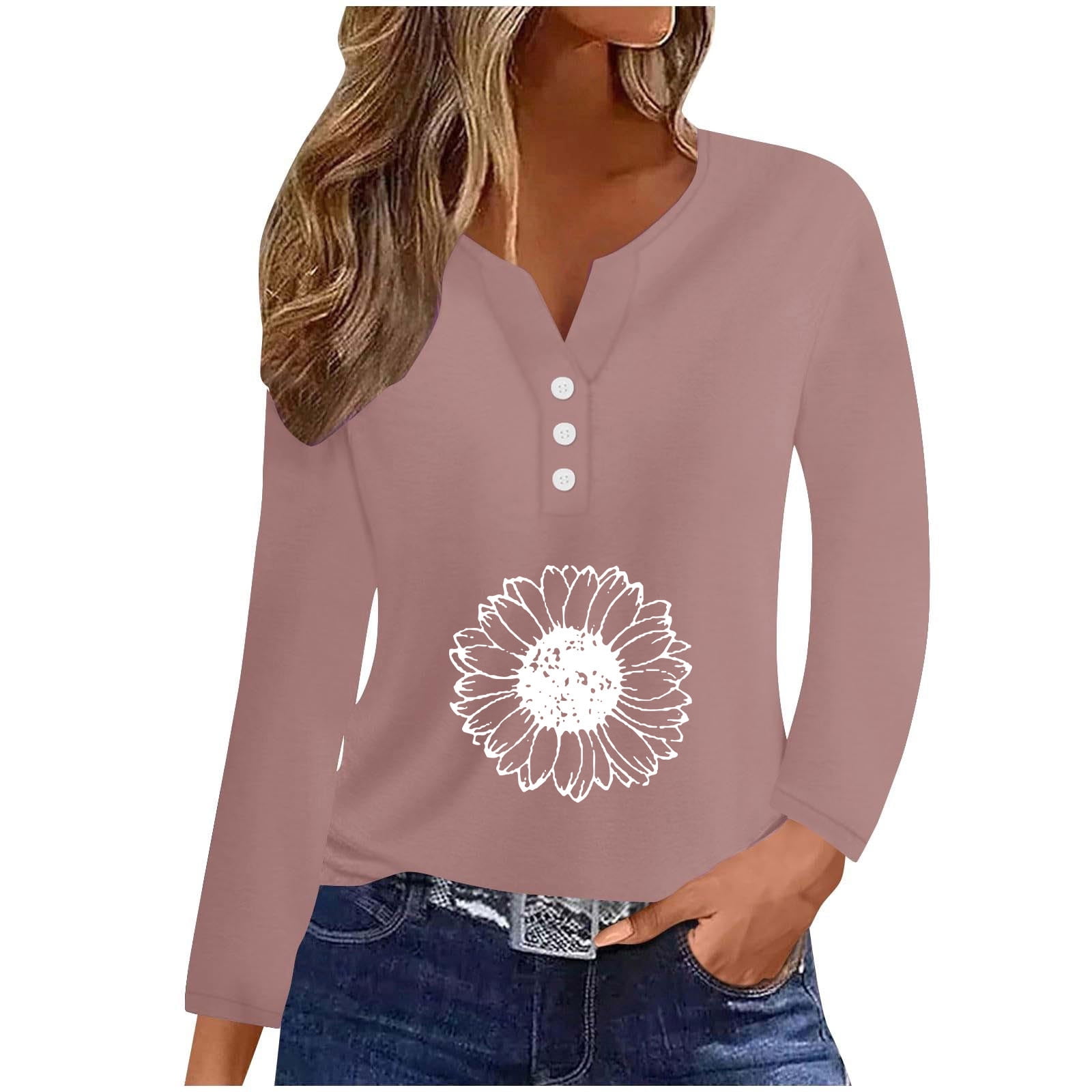 Nisorays Womens 2024 Long Sleeve Shirts for Women VNeck Button Down